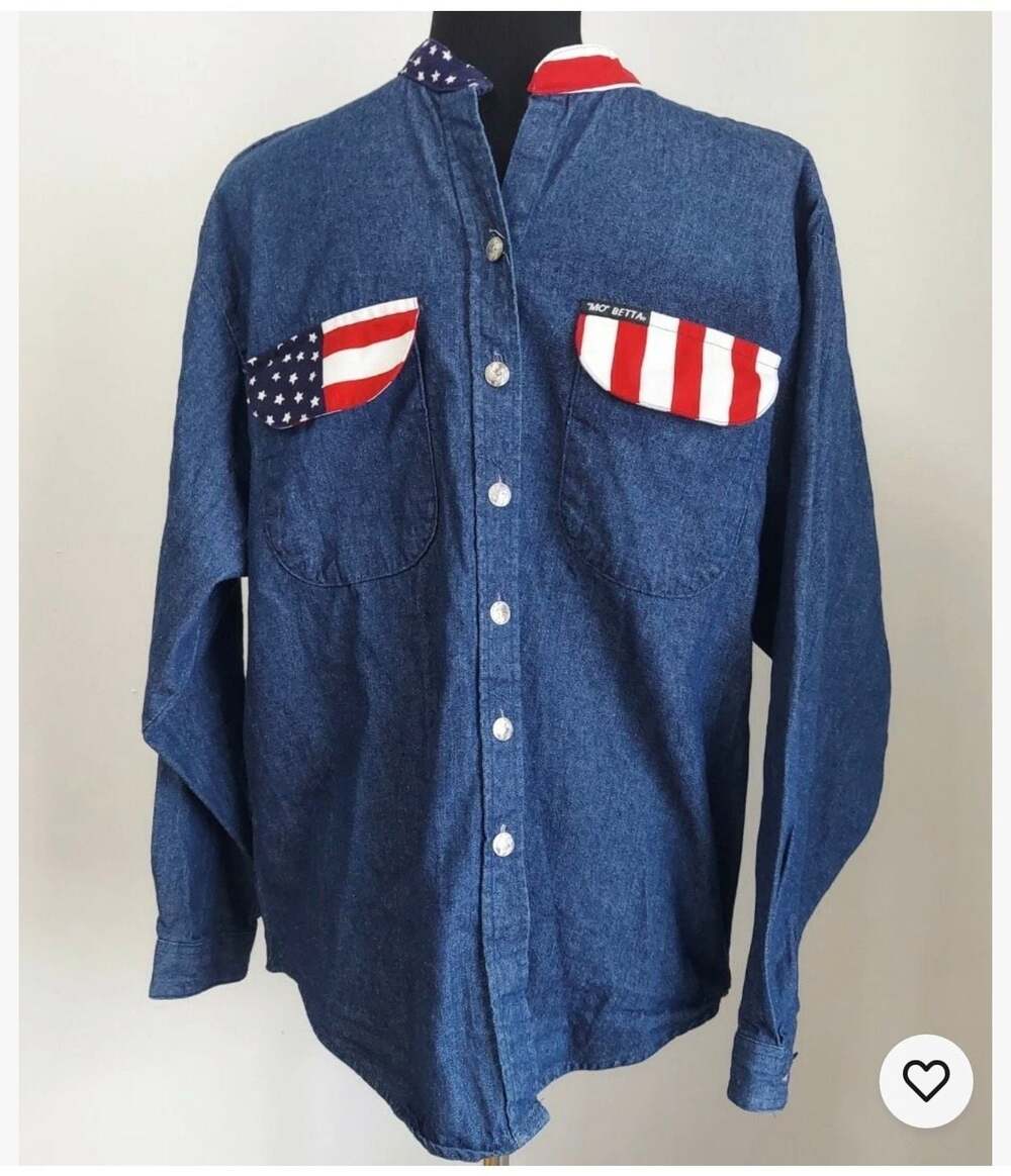 Vintage 80 90's Mo Betta COWBOY Banded Patriotic Denim Western Garth Rodeo Med